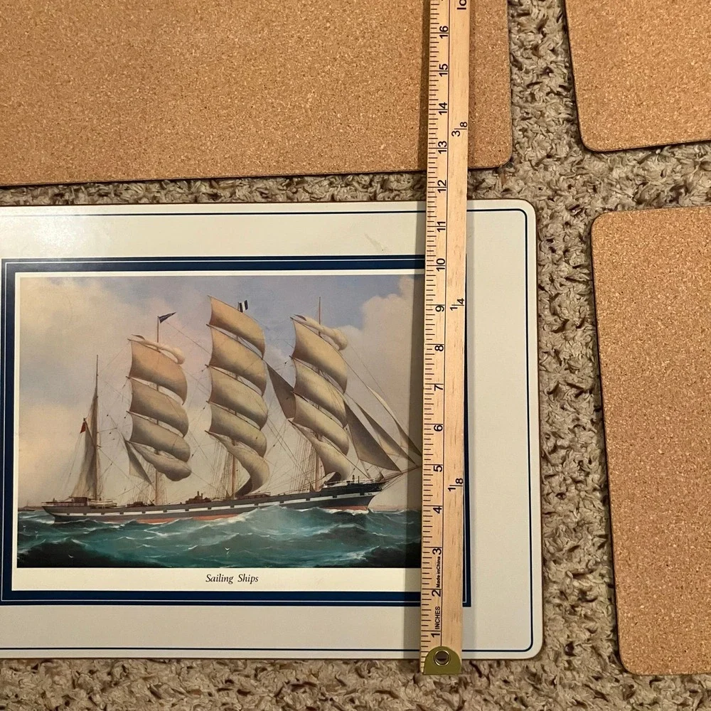 Vintage Royal Table Cork Placemats Sailing Ships boxed set of 4 Made in England